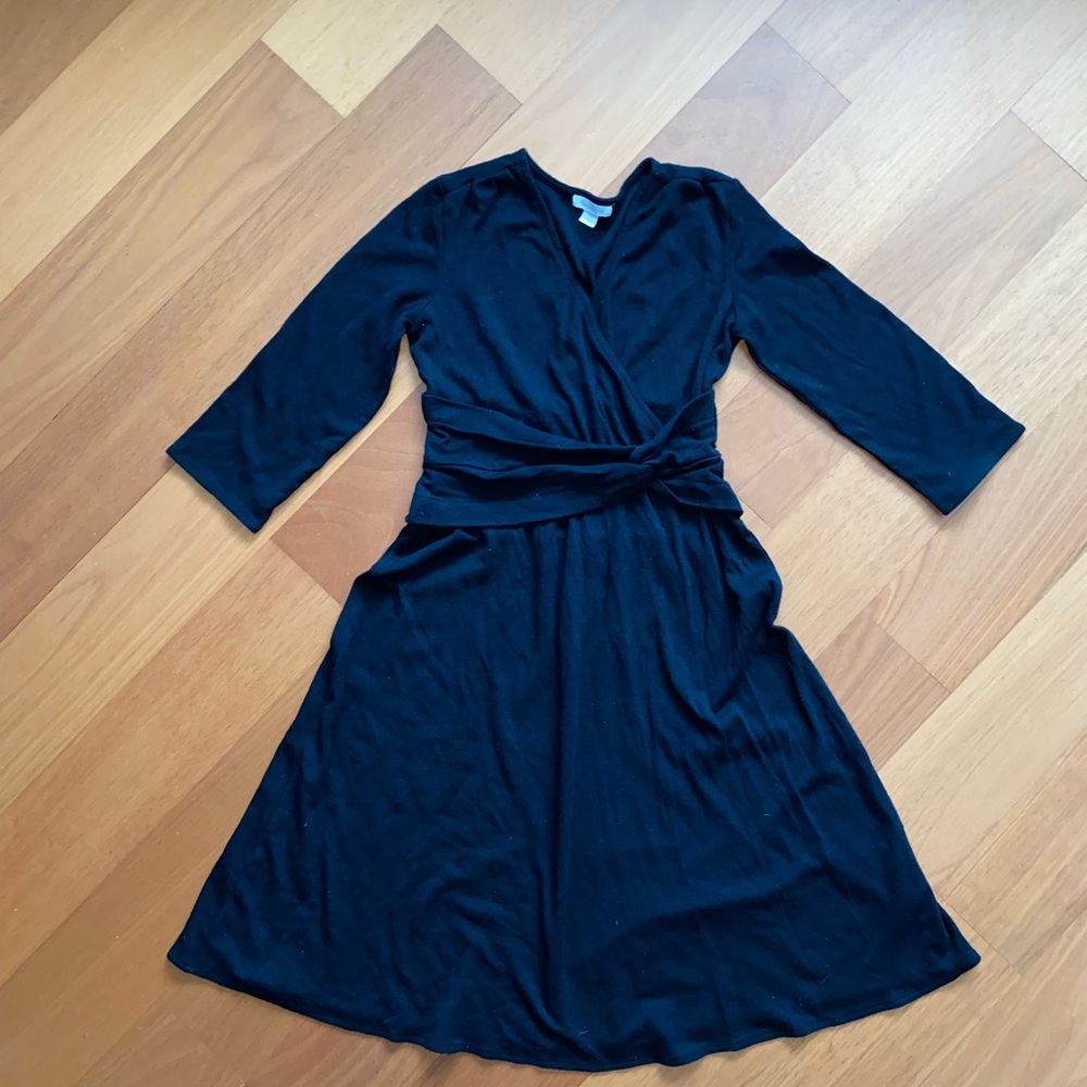 Garnet Hill 100% Wool Waist Detail Dress Size Small Black